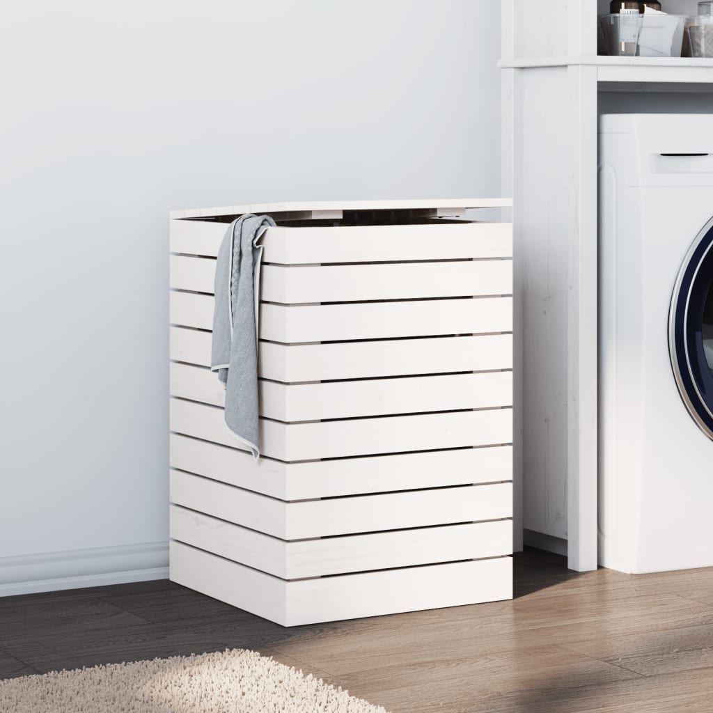 Vidaxl Laundry Basket White 44X44X66 Cm Solid Wood Pine