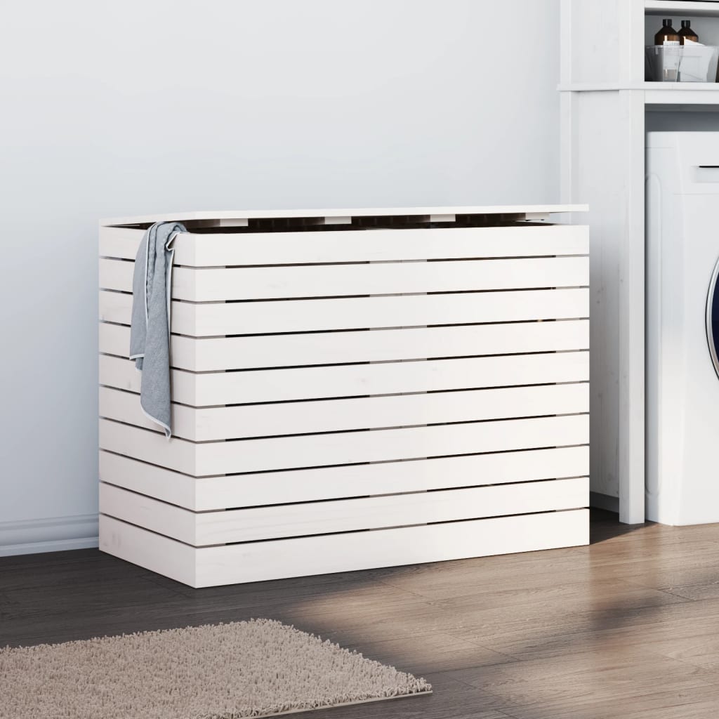 Vidaxl Laundry Basket, White Solid Pine, 88.5 X 44 X 66 Cm, 832320
