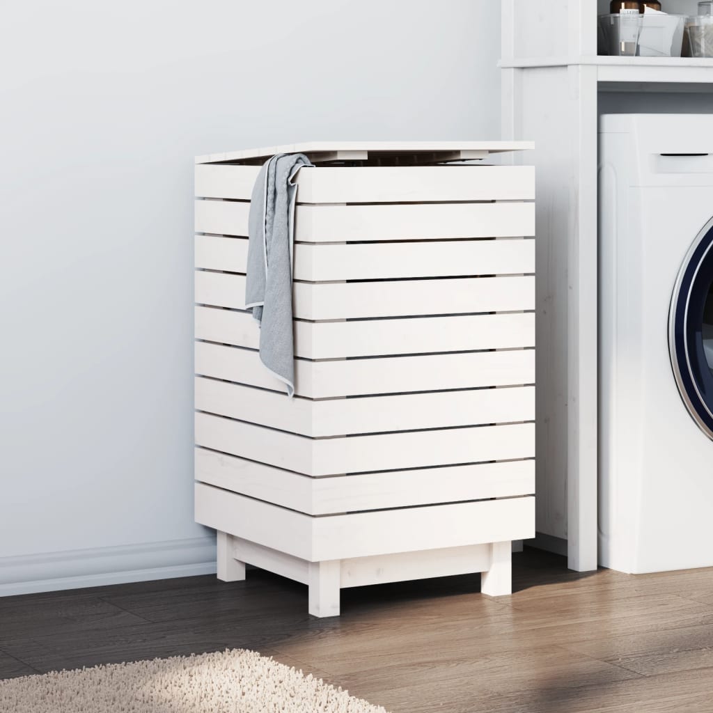 vidaXL Laundry Basket White 17.3x17.3x29.9 Solid Wood Pine