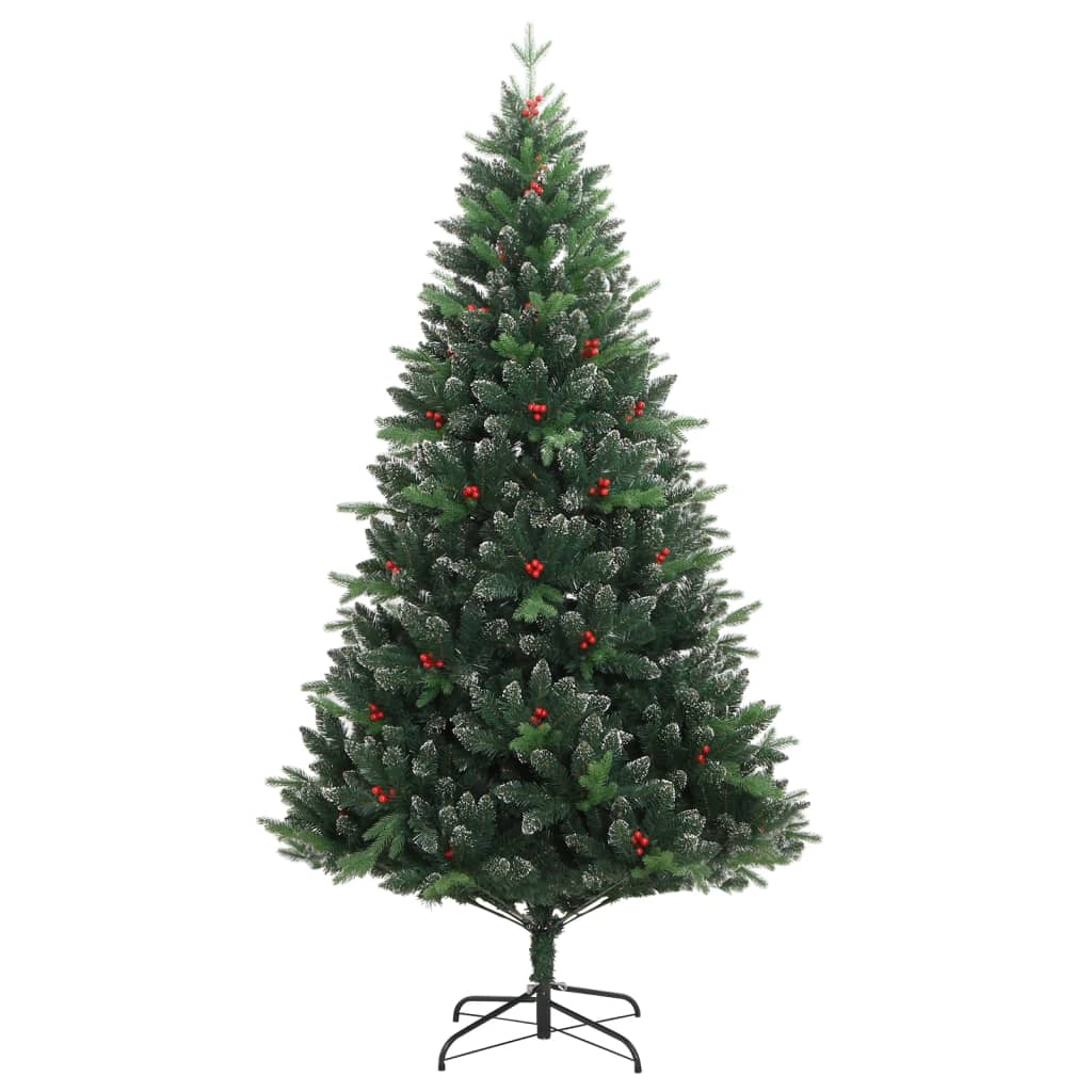 Vidaxl Modern Artificial Hinged Christmas Tree With Red Berries - Realistic Lifelike Design - Sturdy Metal Stand - Green Pvc And Pe Material - Easy Assembly - Reusable Eco-Friendly Decor - 59.1&quot; H...