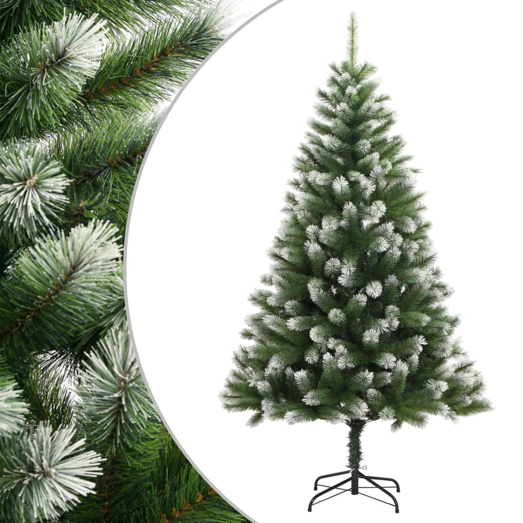 Vidaxl Artificial Hinged Christmas Tree With Flocked Snow - Easy Assembly With Sturdy Metal Stand - Lifelike Festive Display - Economical Reusable Option - Green And White Christmas Decor