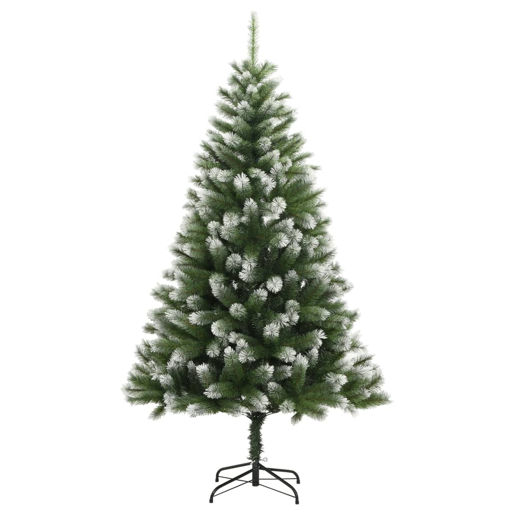 Vidaxl Artificial Hinged Christmas Tree With Flocked Snow - Easy Assembly With Sturdy Metal Stand - Lifelike Festive Display - Economical Reusable Option - Green And White Christmas Decor