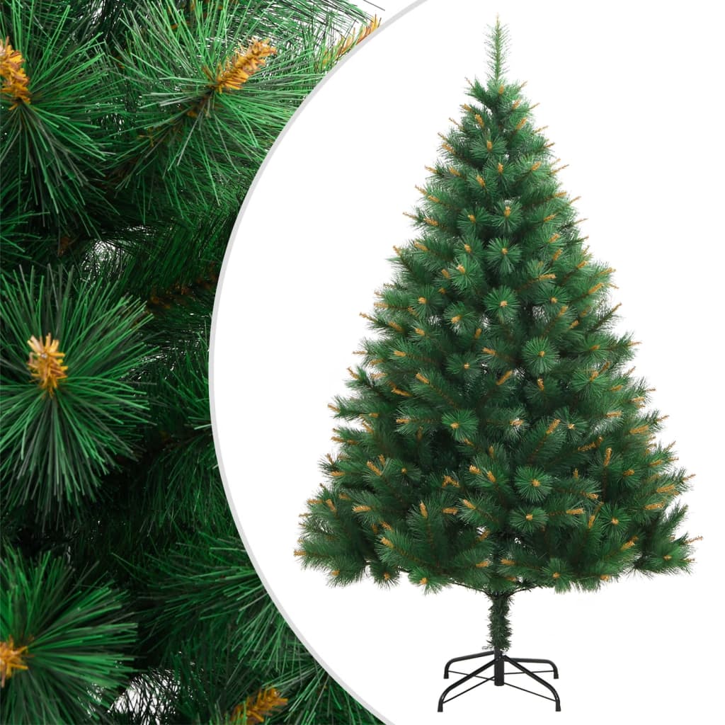 Vidaxl Artificial Hinged Christmas Tree, Lifelike Green And Yellow Pvc Tips With Sturdy Metal Stand, Economical Reusable Indoor And Outdoor Holiday Decor - 70.9" Height