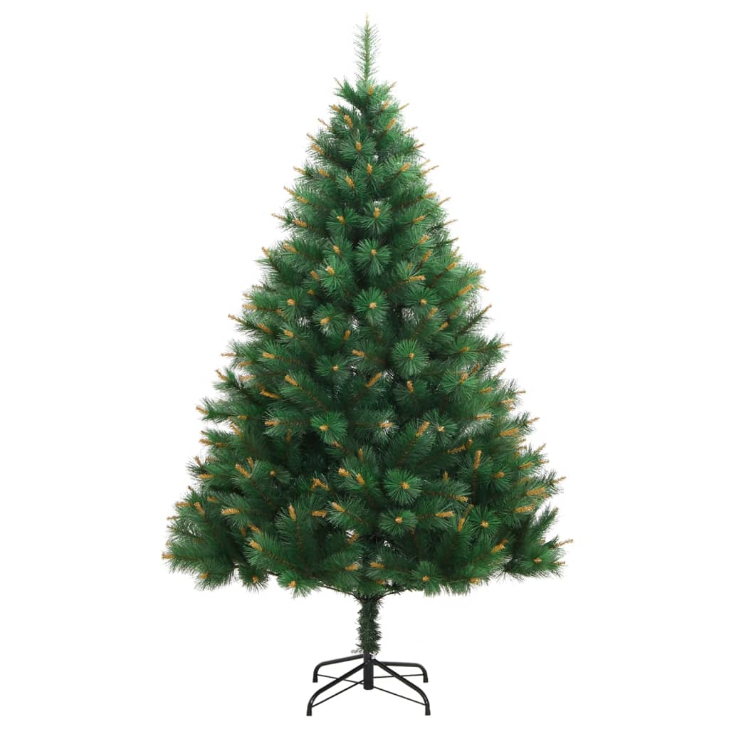 Vidaxl Artificial Hinged Christmas Tree, Lifelike Green And Yellow Pvc Tips With Sturdy Metal Stand, Economical Reusable Indoor And Outdoor Holiday Decor - 70.9" Height