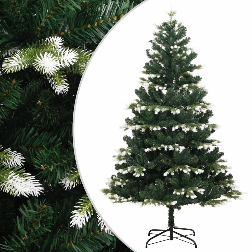 Vidaxl Artificial Hinged Christmas Tree, Flocked Snow Design, Green & White, Lifelike Pe Tips, Stable Metal Stand, 47.2&quot; Tall, For Indoor And Sheltered Outdoor Use