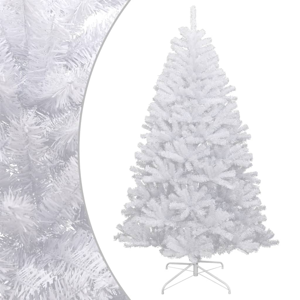 Vidaxl Artificial Hinged Christmas Tree - 82.7" High, White Flocked Snow Detailing, Lifelike Pvc Tips, Sturdy Metal Stand, Sustainable & Economical Christmas Decoration