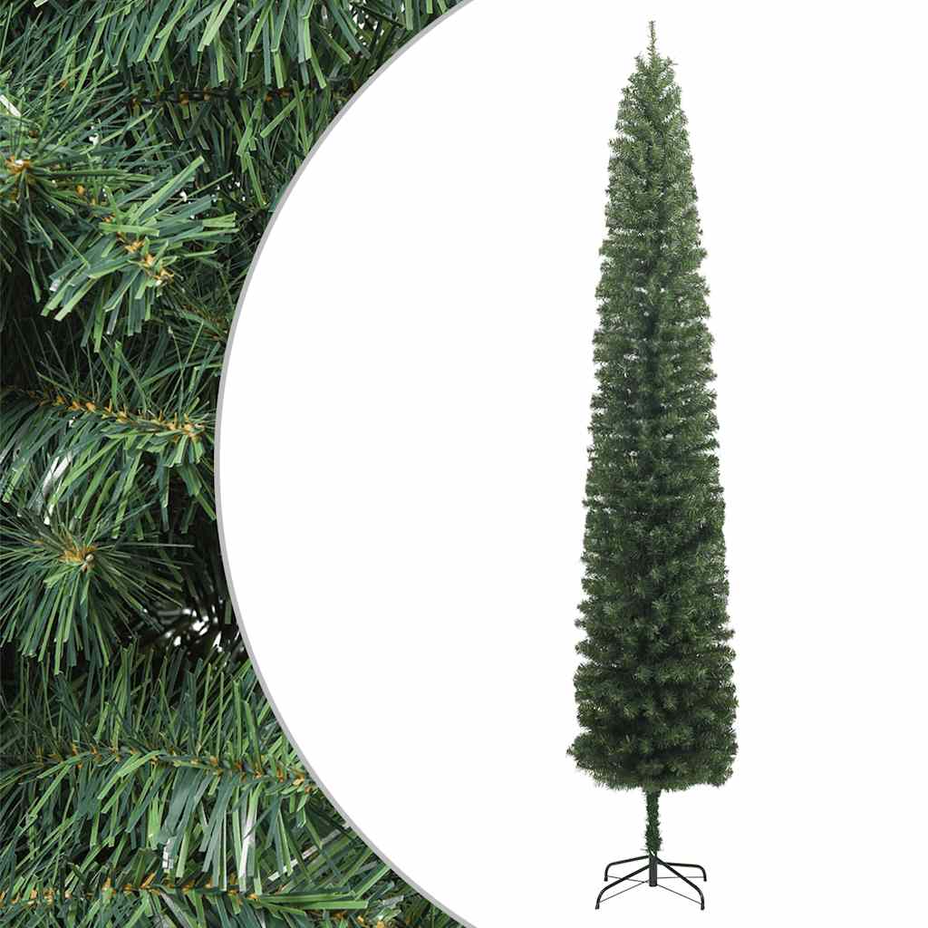 Vidaxl Slim Artificial Christmas Tree With Steel Stand, 9Ft Lifelike Green Pvc, Full-Bodied Indoor/Outdoor Holiday Decor, Traditional Style, Easy Assembly, Without Ornaments/Lights
