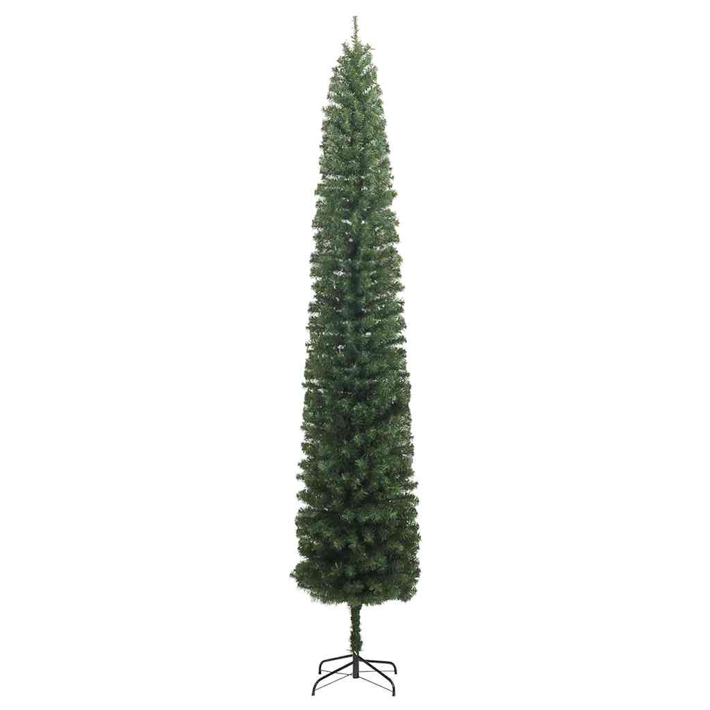 Vidaxl Slim Artificial Christmas Tree With Steel Stand, 9Ft Lifelike Green Pvc, Full-Bodied Indoor/Outdoor Holiday Decor, Traditional Style, Easy Assembly, Without Ornaments/Lights