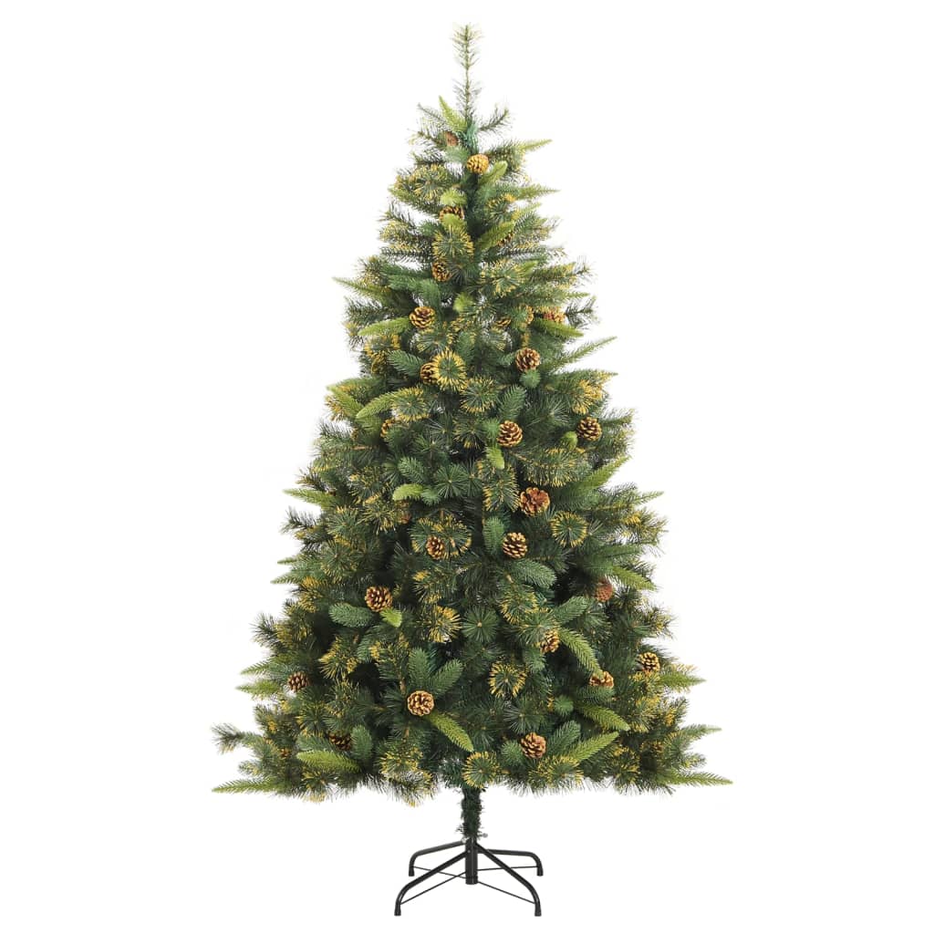 Vidaxl Lifelike Pe Artificial Christmas Tree With Metal Stand & Natural Cone Decorations - Hinged Construction For Easy Assembly, Reusable