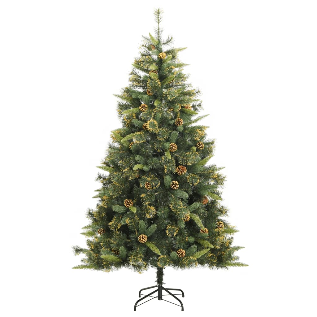 Vidaxl Green Artificial Hinged Christmas Tree - Lifelike Pe Tips, Integrated Pine Needles & Cones - Easy Assembly With Sturdy Metal Stand - Cost-Effective Seasonal Decoration - 94.5"