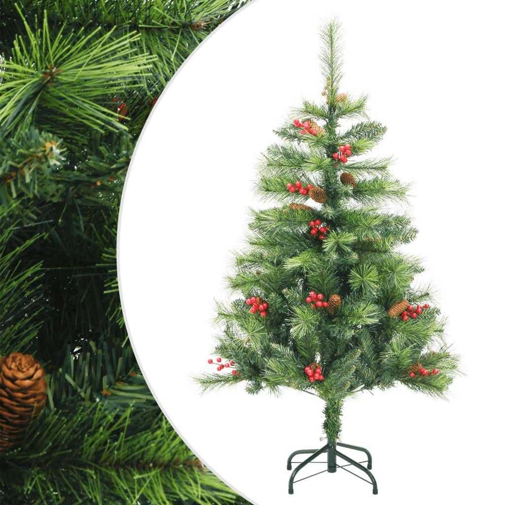 Vidaxl Artificial Hinged Christmas Tree - Lifelike Appearance With Cones And Berries, Convenient Hinged Assembly, Sturdy Metal Stand - Reusable And Eco-Friendly Holiday Ornament - 47.2&quot; Height