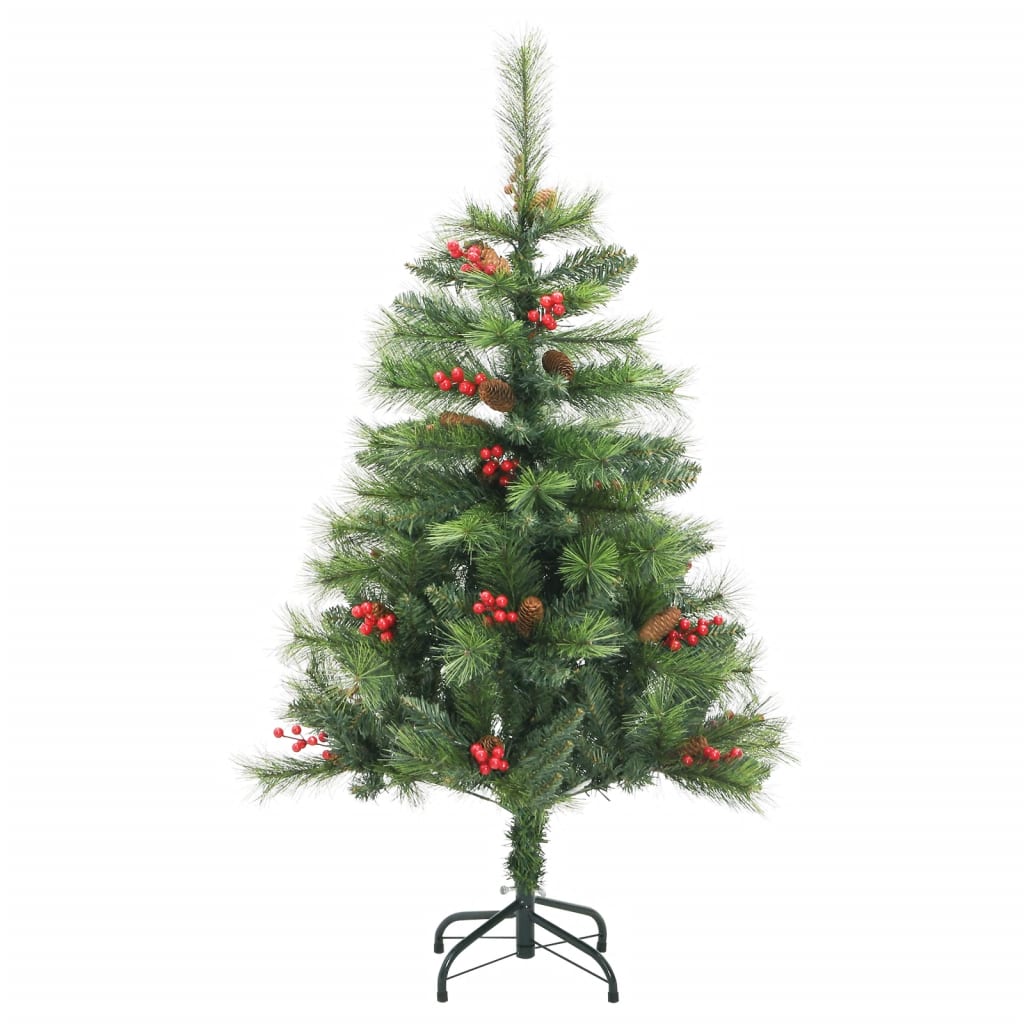 Vidaxl Artificial Hinged Christmas Tree - Lifelike Appearance With Cones And Berries, Convenient Hinged Assembly, Sturdy Metal Stand - Reusable And Eco-Friendly Holiday Ornament - 47.2&quot; Height