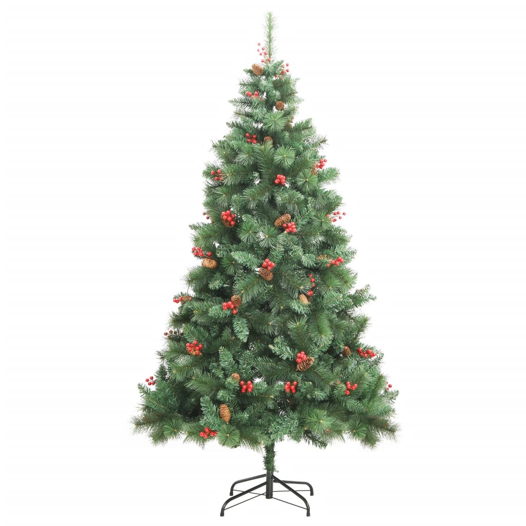 Vidaxl Artificial Hinged Holiday Christmas Tree With Cones & Berries - Easy Assembly & Reusable - Comes With Sturdy Stand - Pvc & Metal Craftsmanship