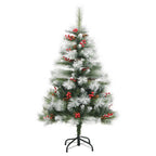 Vidaxl Artificial Hinged Christmas Tree With Berries And Cones - Reusable Holiday Decor With Stand - 47.2", Green And White