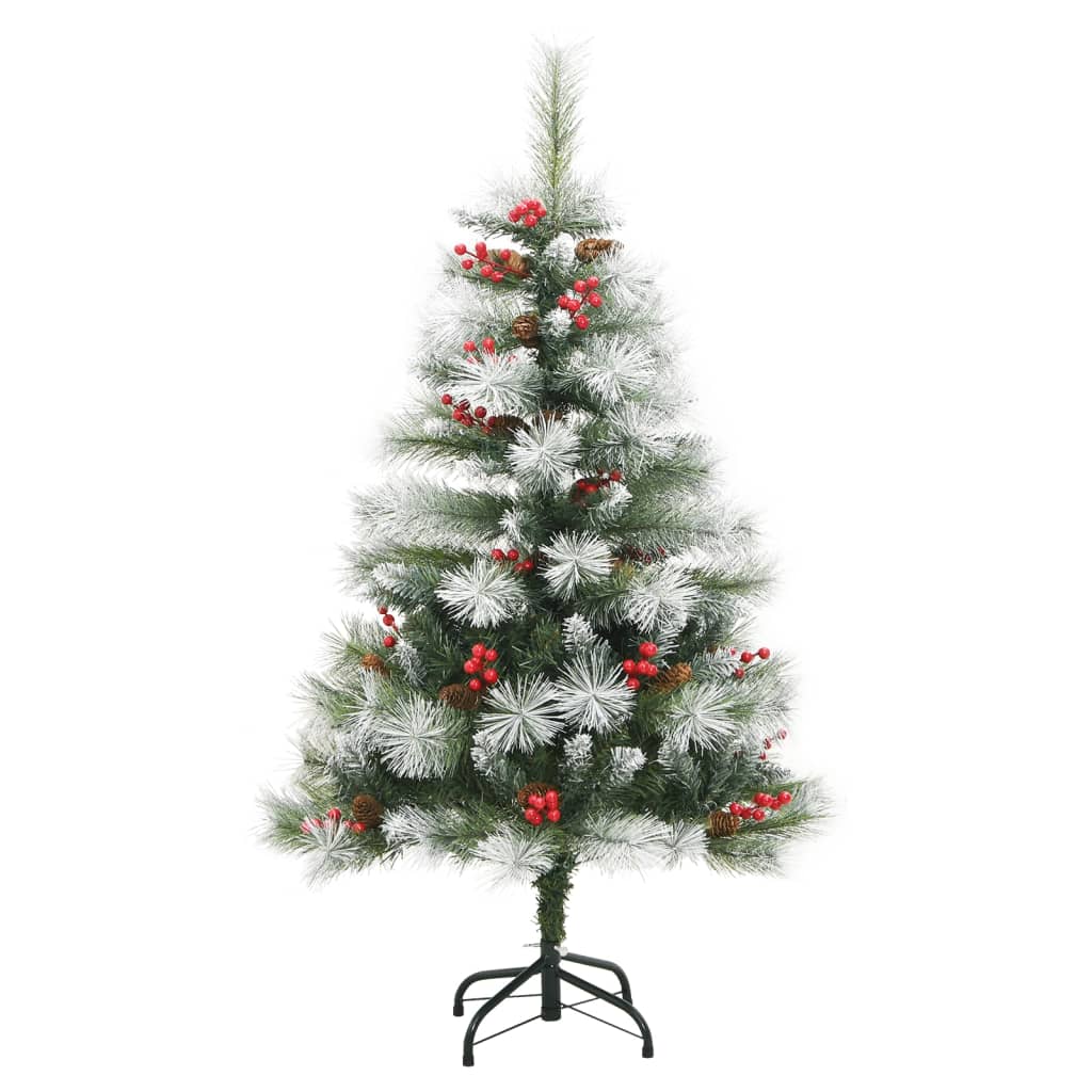 Vidaxl Artificial Hinged Christmas Tree With Cones And Berries - Green And White, Reusable, Equipped With Sturdy Metal Stand, Perfect For Indoor Decoration, Total Height 59.1&quot;