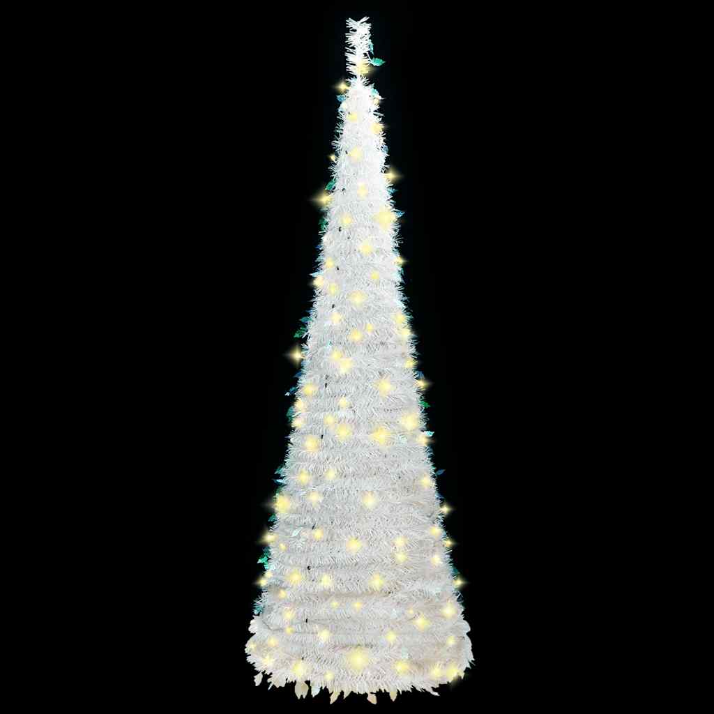 Vidaxl Lifelike Artificial Christmas Tree, 59.1&quot; Tall With 100 Warm White Leds, Multiple Lighting Modes, Pvc Material, Sturdy Metal Stand – Reusable And Economical – White