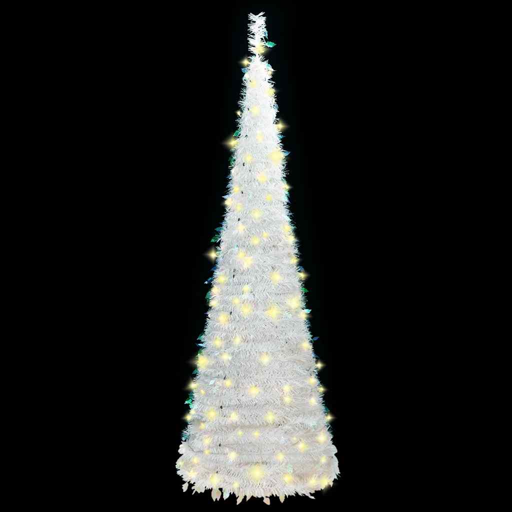 Vidaxl Lifelike Artificial Christmas Tree Pop-Up With 200 Led Lights, White Pvc And Metal Construction, 8 Lighting Modes, 82.7&quot; Height, User-Friendly Usb Connection, Sturdy Stand