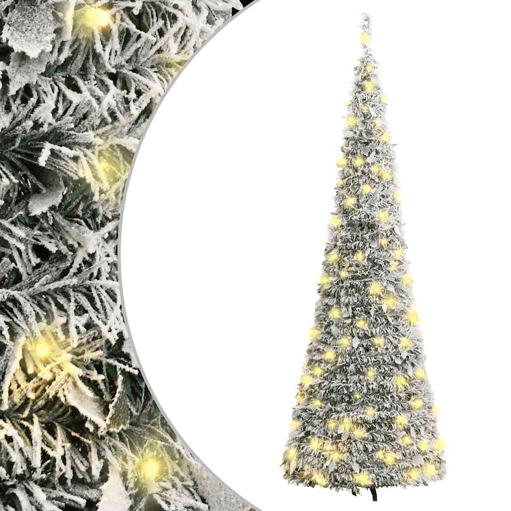 Vidaxl Artificial Christmas Tree - 59.1&quot; Festive Holiday Decor With Flocked Snow, Warm White Leds, 8 Lighting Modes, Durable Metal Stand, And Reusable Pvc Tips