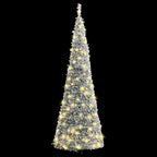 Vidaxl Artificial Christmas Tree - Lifelike Pvc Material With Flocked Snow Design - 8 Lighting Modes, Sturdy Metal Stand, 200 Warm White Leds And Usb Interface - Total Height 82.7"