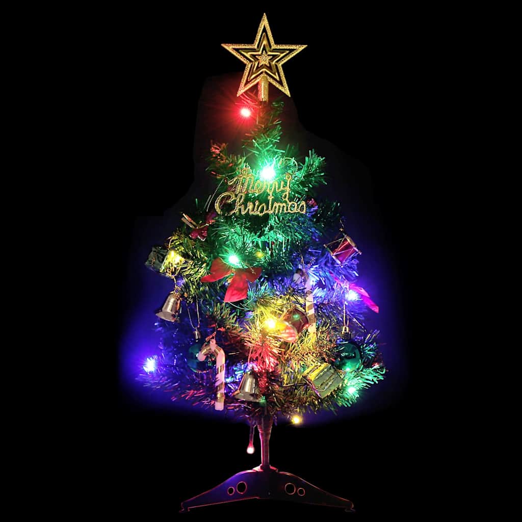 Vidaxl Mini Artificial Christmas Tree With 20 Leds - Green | 8 Lighting Modes | Usb Operated | Decorative Festive Season Decor With Ornaments