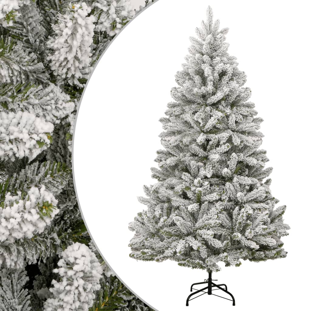 Vidaxl Artificial Hinged Christmas Tree With Flocked Snow- Strong Metal Stand, Lifelike Pvc Tips, Easy Assembly, Perfect For Indoor And Sheltered Outdoor Decor, 70.9&quot;