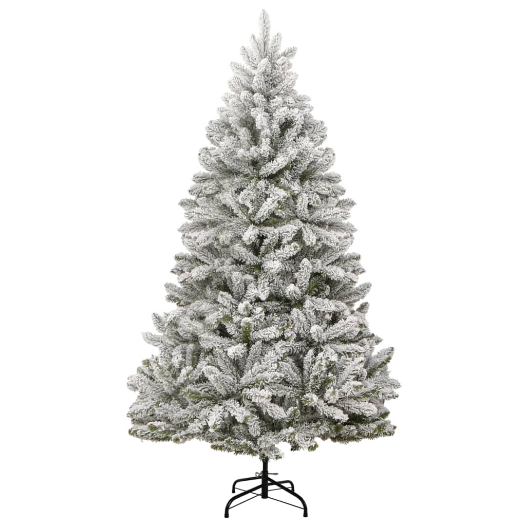 Vidaxl Lifelike Artificial Hinged Christmas Tree With White Flocked Snow - 94.5&quot; Tall Green And White, Sturdy Metal Stand Included, Suitable For Indoor And Sheltered Outdoor Use