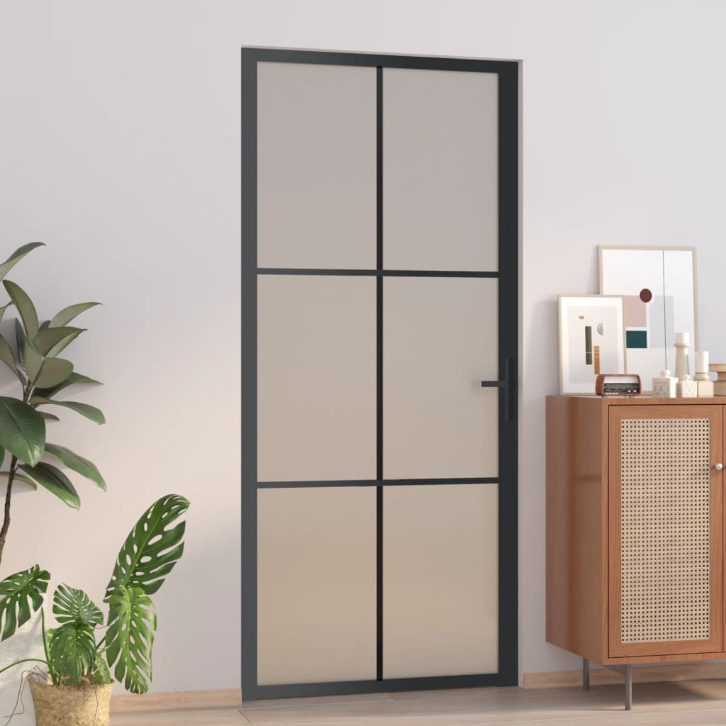 vidaXL Interior Door 36.6''x79.3'' Black Matt Glass and Aluminum