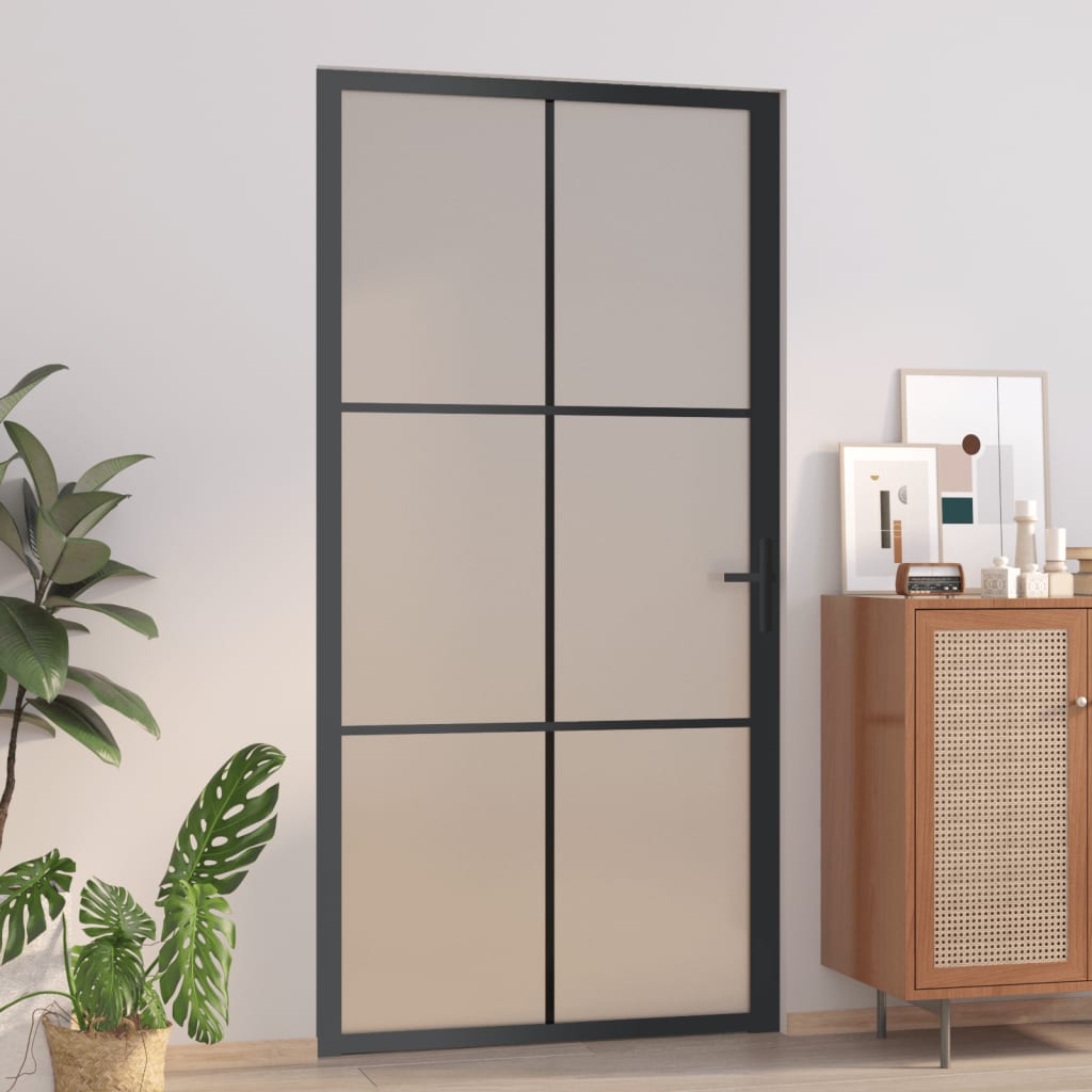 vidaXL Interior Door 40.4''x79.3'' Black Matt Glass and Aluminum