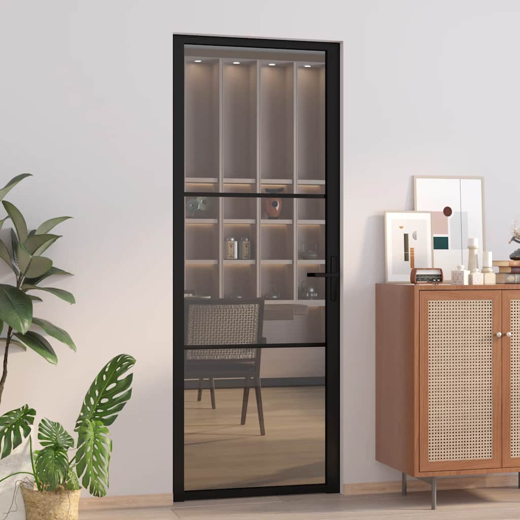 vidaXL Interior Door 29.9x79.3 Black ESG Glass and Aluminum