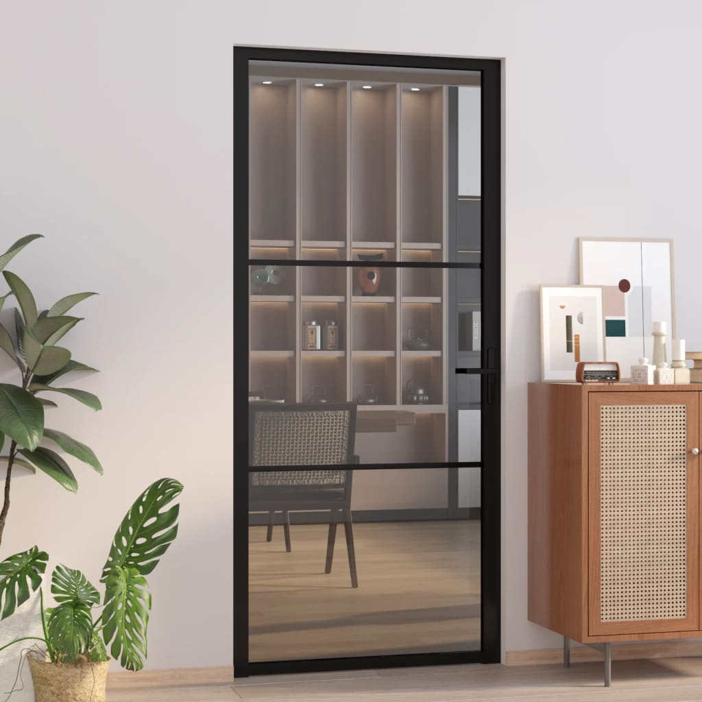 vidaXL Interior Door 36.6''x79.3'' Black ESG Glass and Aluminum