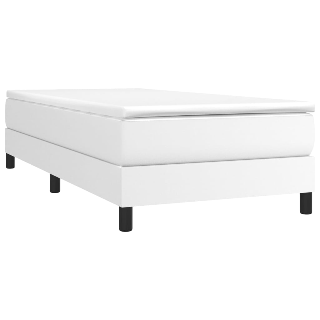 Vidaxl Box Spring Bed With Mattress Home Bedroom Mattress Pad Single Bed Frame Base Foam Topper Furniture White 39.4&quot;X74.8&quot; Twin Faux Leather