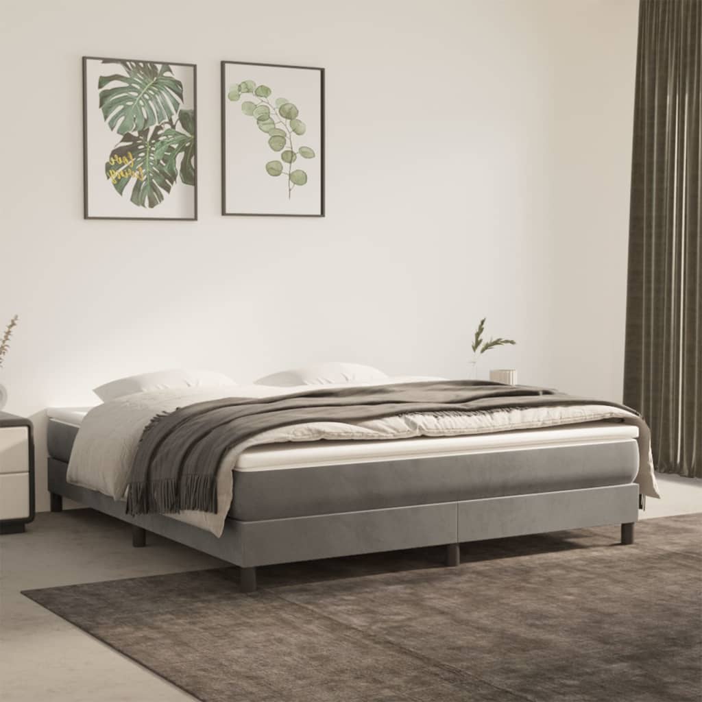 vidaXL Box Spring Bed with Mattress Light Gray 72x83.9 California King Velvet