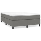 Vidaxl Box Spring Bed With Medium-Hard Mattress And Plywood Slats - Modern Dark Gray Fabric Double Bed