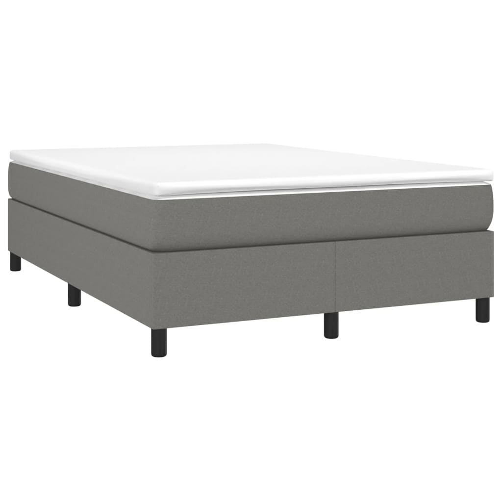 Vidaxl Box Spring Bed With Medium-Hard Mattress And Plywood Slats - Modern Dark Gray Fabric Double Bed