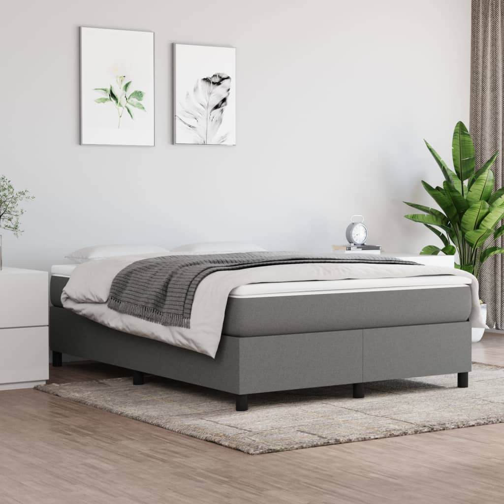 Vidaxl Box Spring Bed With Medium-Hard Mattress And Plywood Slats - Modern Dark Gray Fabric Double Bed