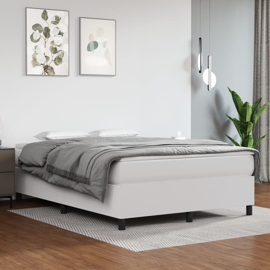 vidaXL Box Spring Bed with Mattress White 53.9x74.8 Full Faux Leather