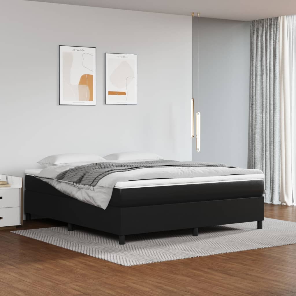 Vidaxl Bed Frame, Double Platform Bed With Mattress, Mattress Foundation With Plywood Slats Support, Black 72&quot;X83.9&quot; California King Faux Leather