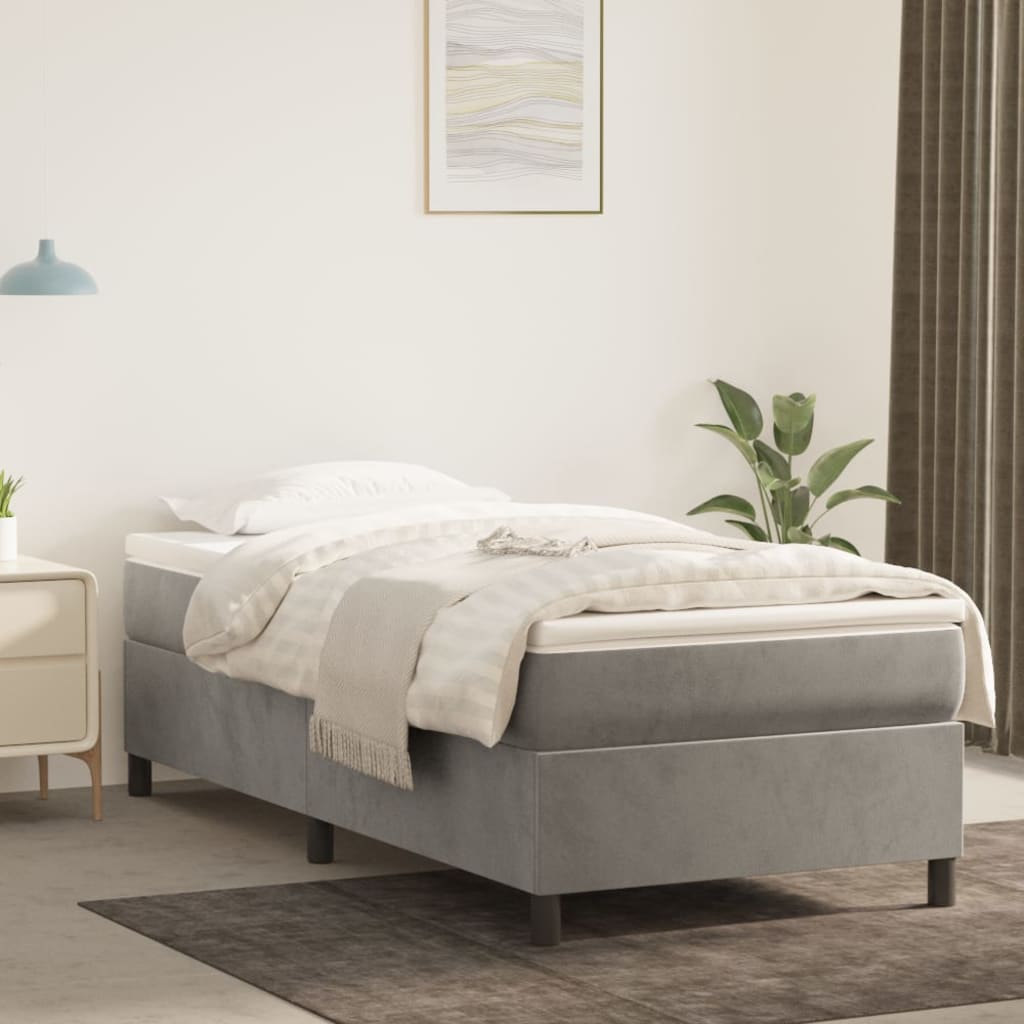 Vidaxl Bed Frame, Box Spring Bed Single Platform Bed With Mattress, Mattress Foundation With Plywood Slats Support, Light Gray 39.4&quot;X74.8&quot; Twin Velvet