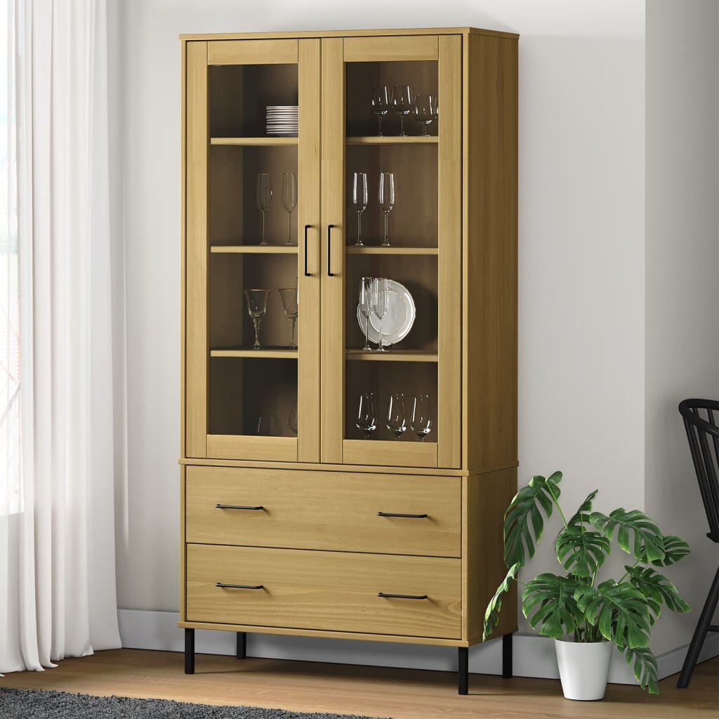 vidaXL Bookcase with Metal Legs Brown 33.5''x13.8''x67.9'' Solid Wood OSLO
