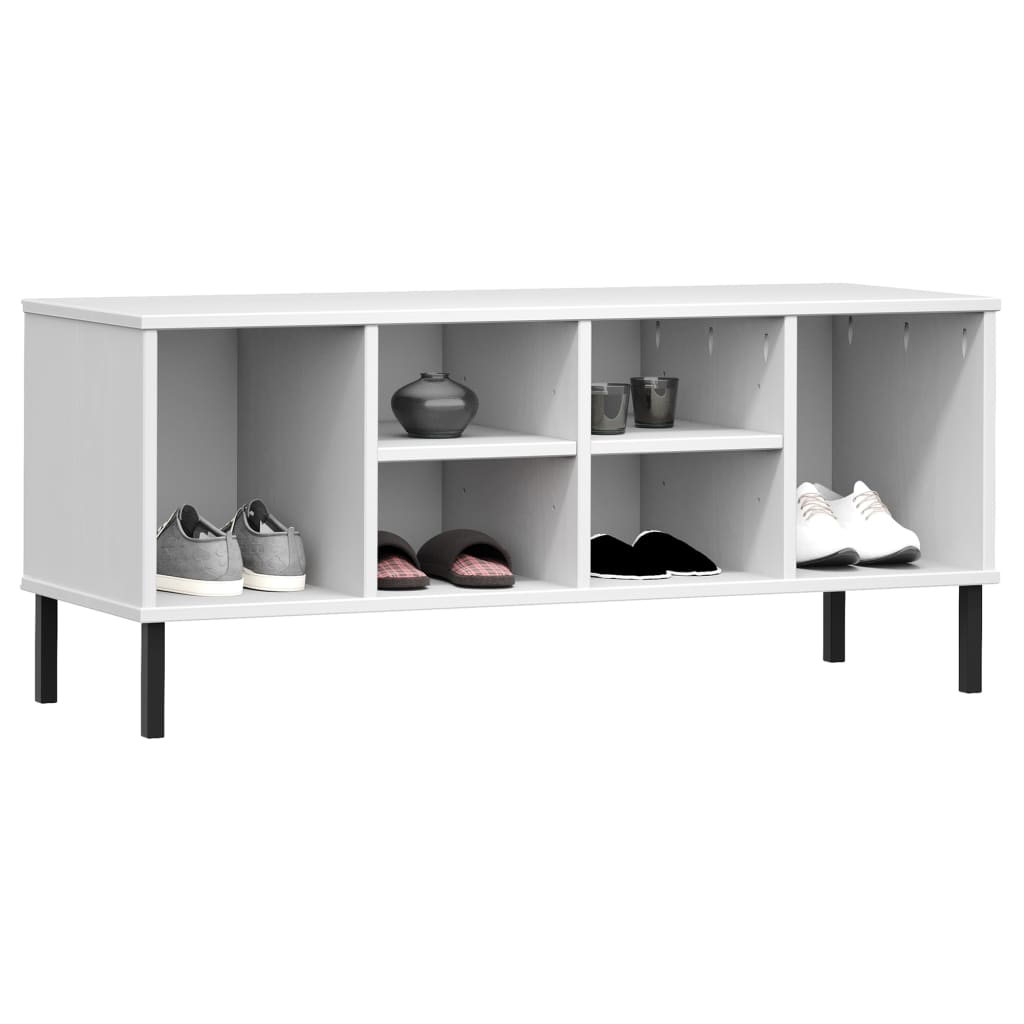 vidaXL Solid Pine Wood Shoe Rack with Metal Legs - Versatile Shoe Storage Cabinet with Ample Space - Ideal for Home Organization - White 41.7&quot;x13.8&quot;x17.7&quot;