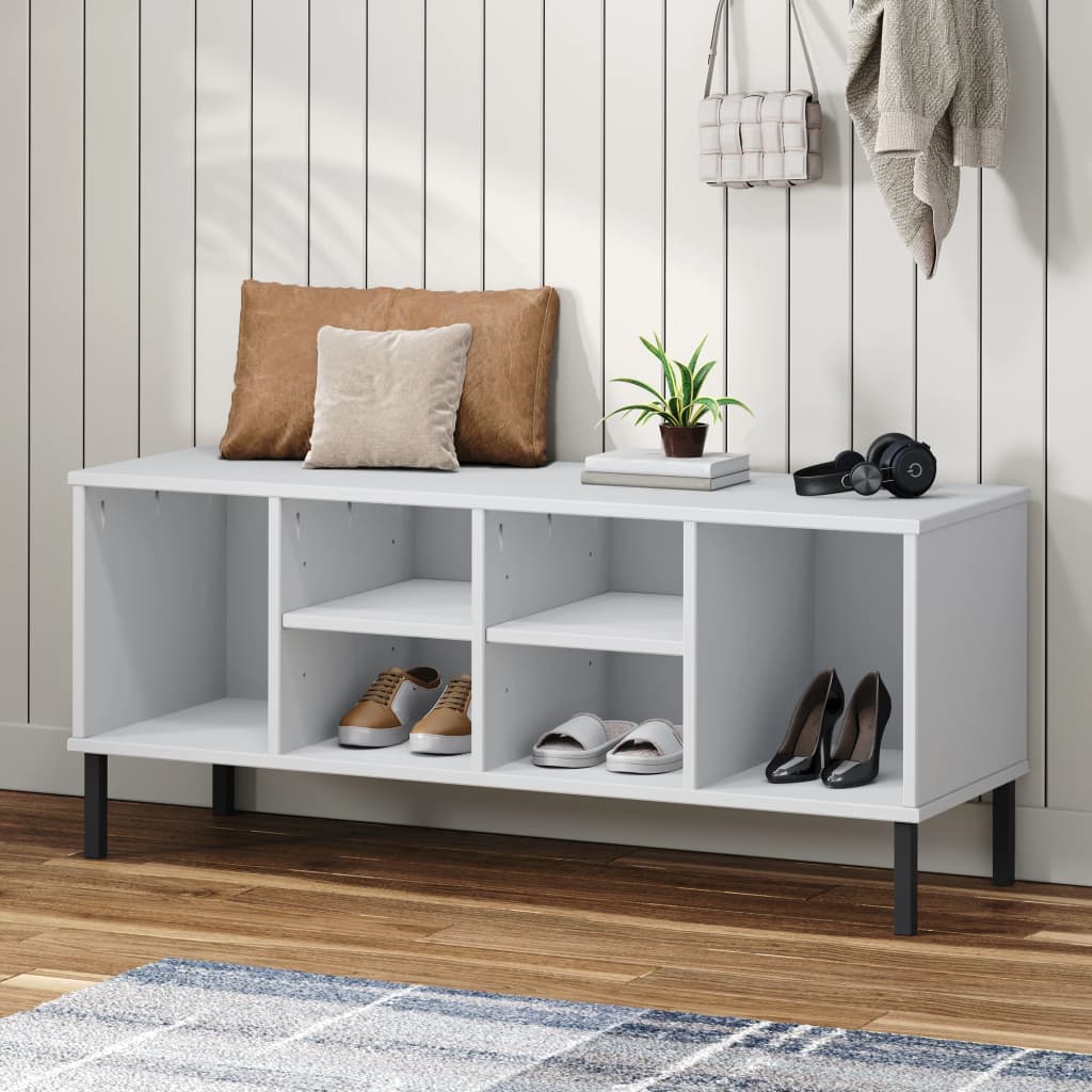 vidaXL Solid Pine Wood Shoe Rack with Metal Legs - Versatile Shoe Storage Cabinet with Ample Space - Ideal for Home Organization - White 41.7&quot;x13.8&quot;x17.7&quot;