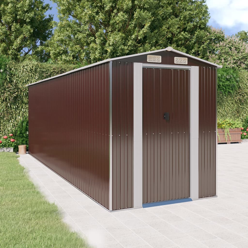 vidaXL Garden Shed Dark Brown 75.6x238.6x87.8 Galvanized Steel