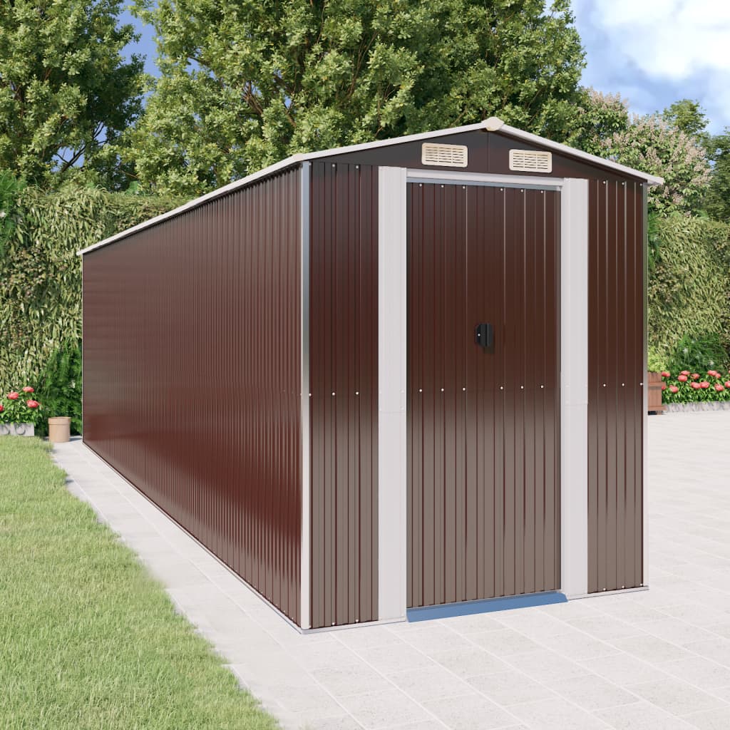 vidaXL Garden Shed Dark Brown 75.6x271.3x87.8 Galvanized Steel