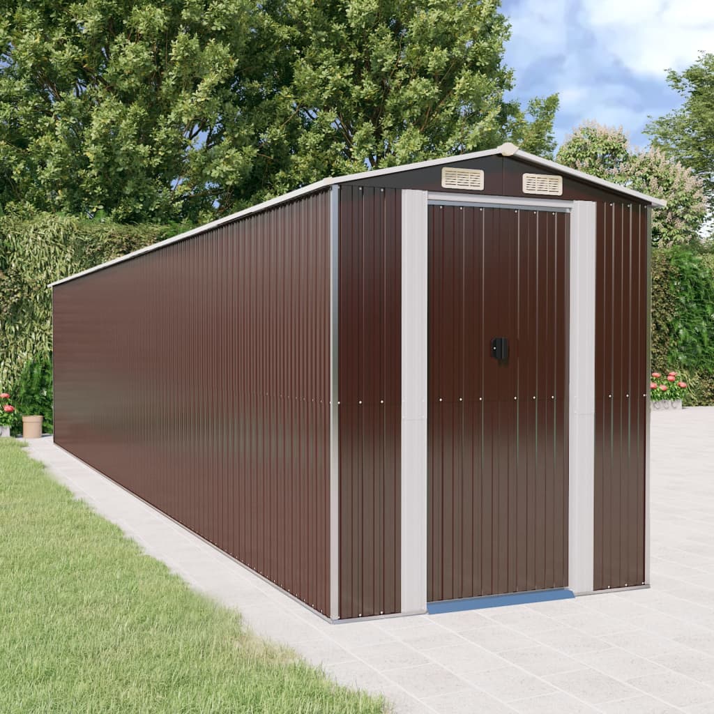 vidaXL Garden Shed Dark Brown 75.6x369.3x87.8 Galvanized Steel