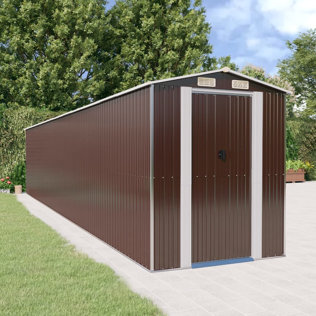 vidaXL Garden Shed Dark Brown 75.6x402x87.8 Galvanized Steel