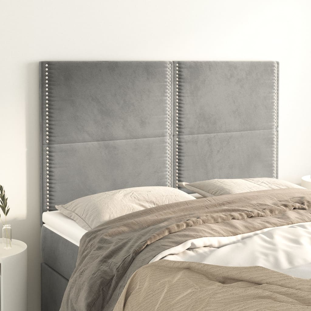 vidaXL Headboards 4 pcs Light Gray 28.3x2x30.7/34.6 Velvet