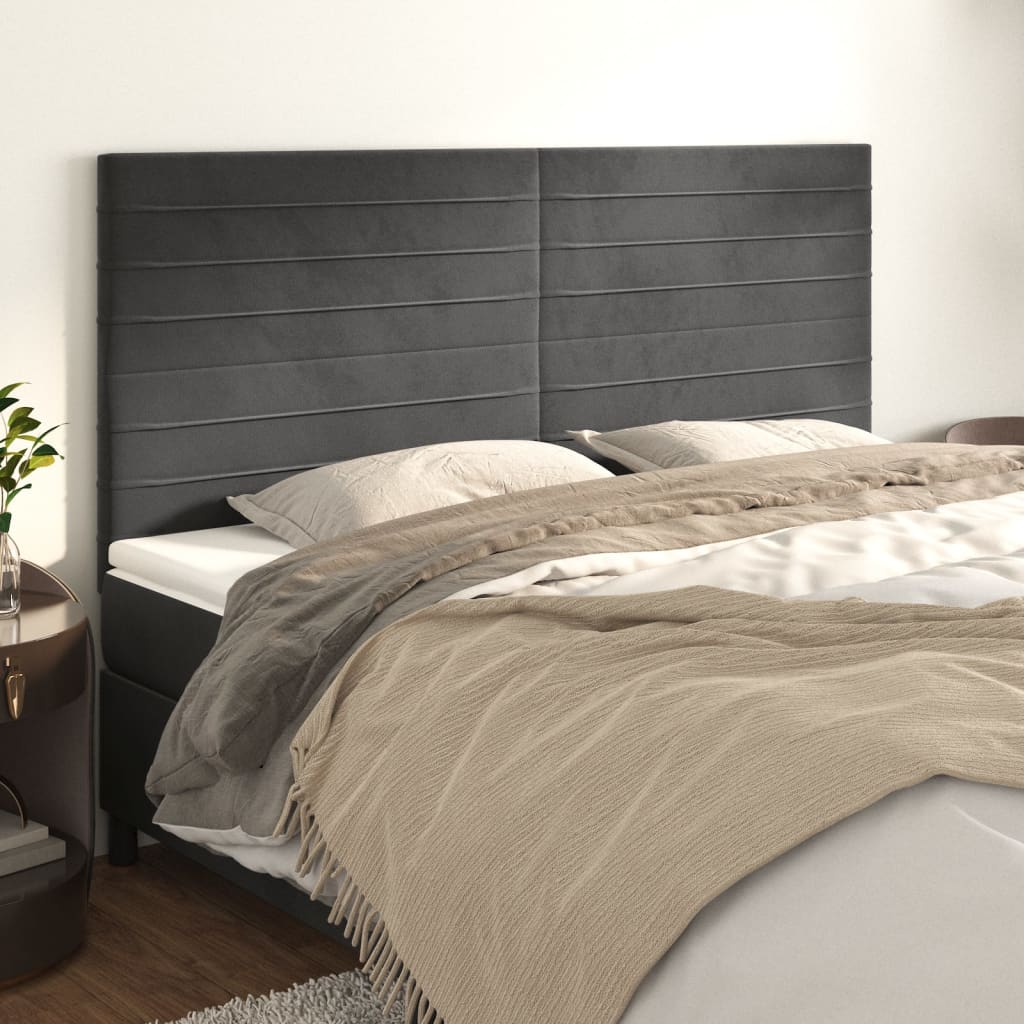 vidaXL Headboards 4 pcs Dark Gray 35.4x2x30.734.6 Velvet