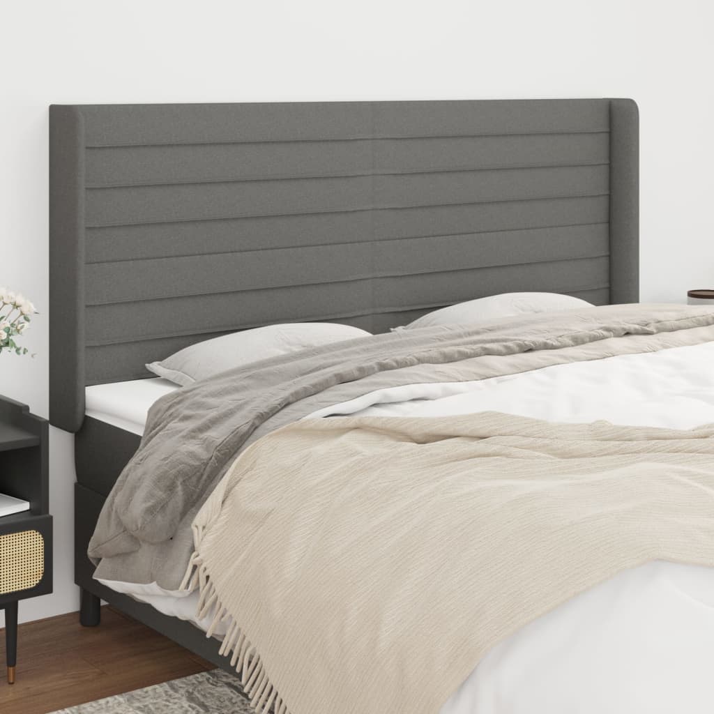 vidaXL Headboard with Ears Dark Gray 79.9x6.3x46.5/50.4 Fabric