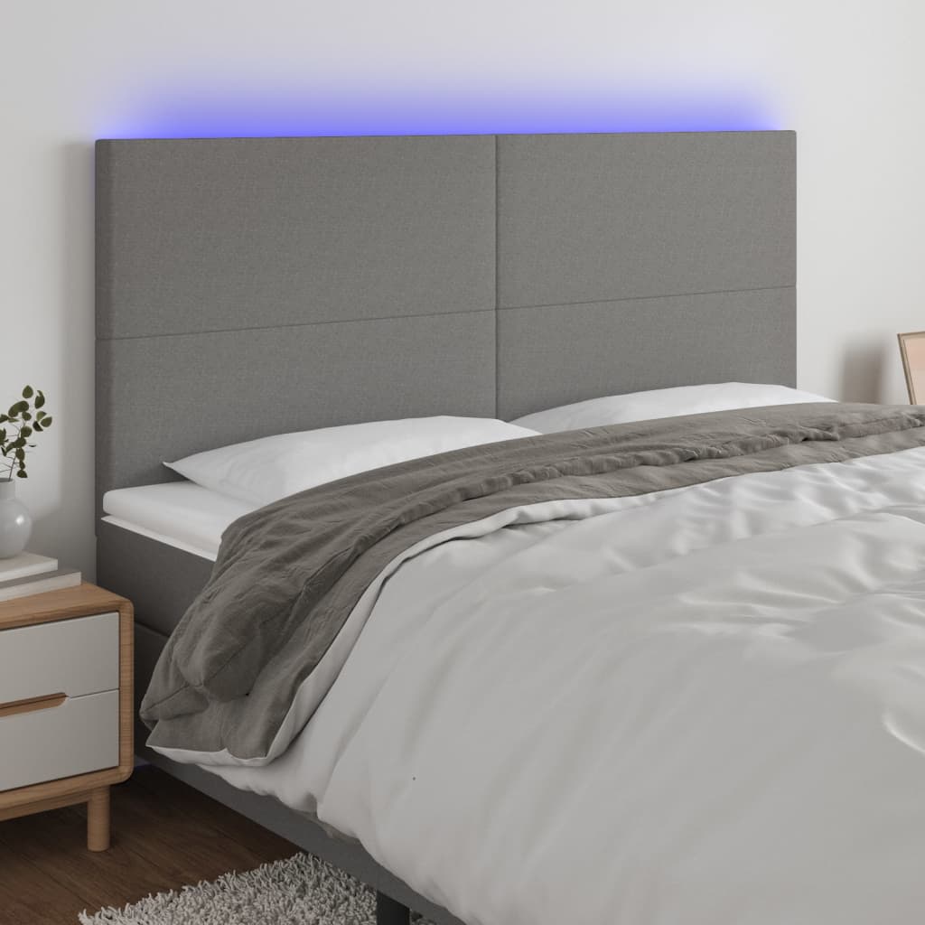 vidaXL LED Headboard Dark Gray 70.9x2x46.5/50.4 Fabric