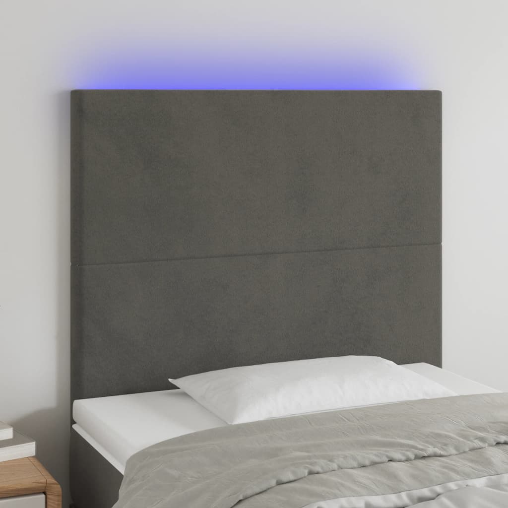 vidaXL LED Headboard Dark Gray 39.4x2x46.550.4 Velvet